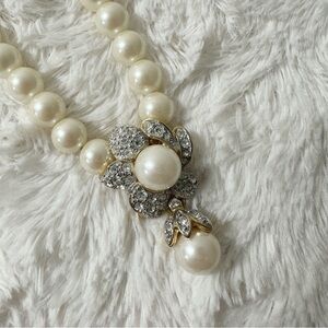 Signed Marvella Faux Pearl Rhinestone Necklace